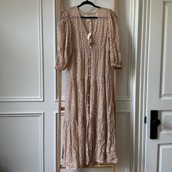 saltwater LUXE Dresses & Skirts - Saltwater Luxe Sheer Midi Dress - Size XS - NWT - Blush/Champagne Shimmer